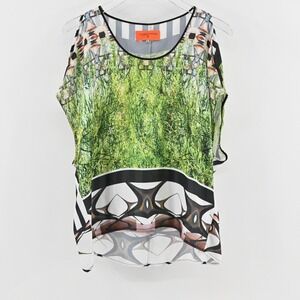 Clover Canyon Womens Graphic Print Blouse Size S Multicolor Abstract Green Black